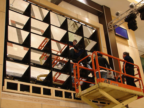 Setting up the TV wall in Splendid China Tower, Toronto.